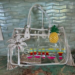 Juicy Couture Beach Tote Bag Clear Plastic Palm Tree Pineapple